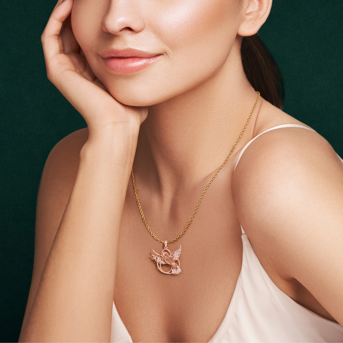Fluttery, Hummingbird Pendant in 18K Rose Gold