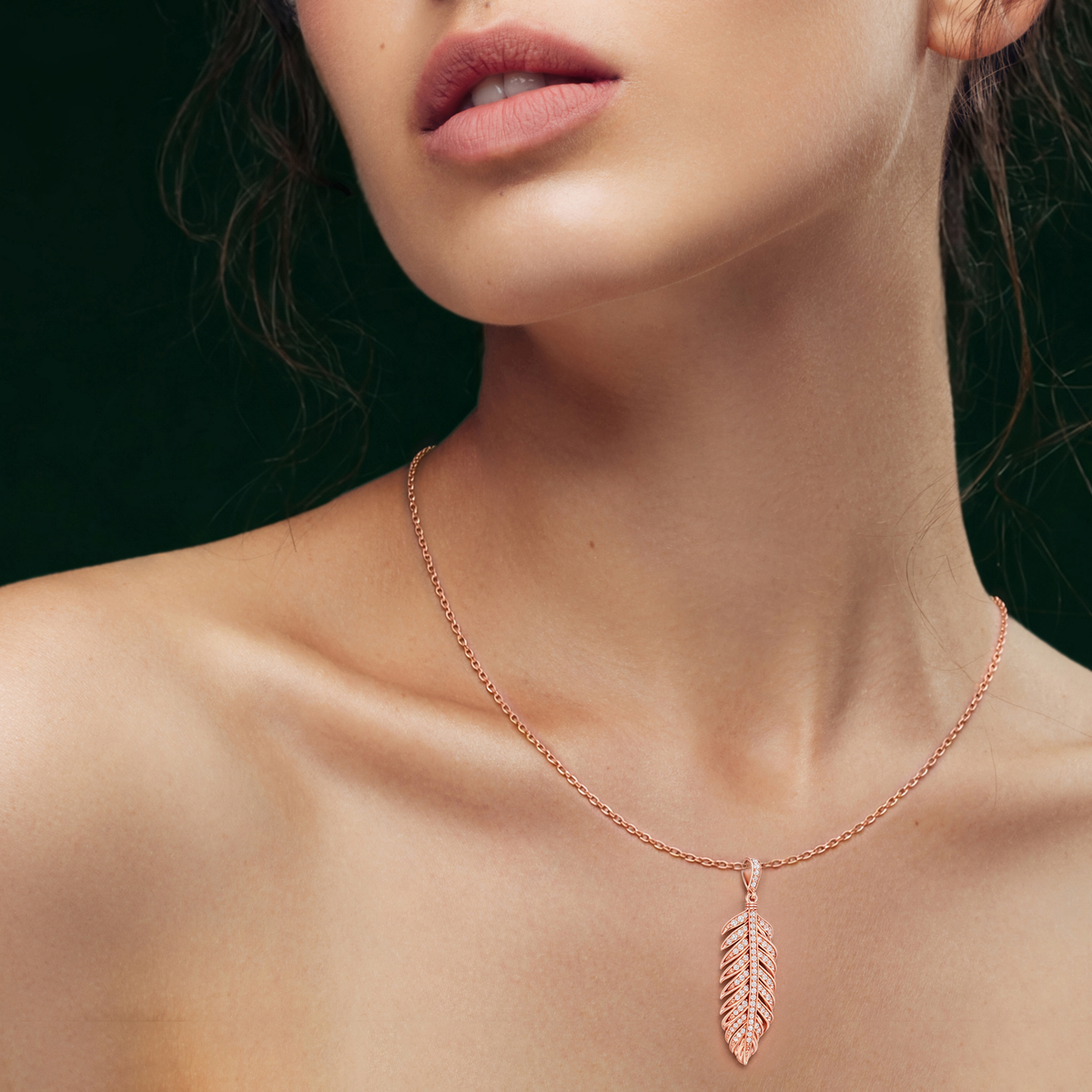 Plume, Feather Pendant in 14K Rose Gold