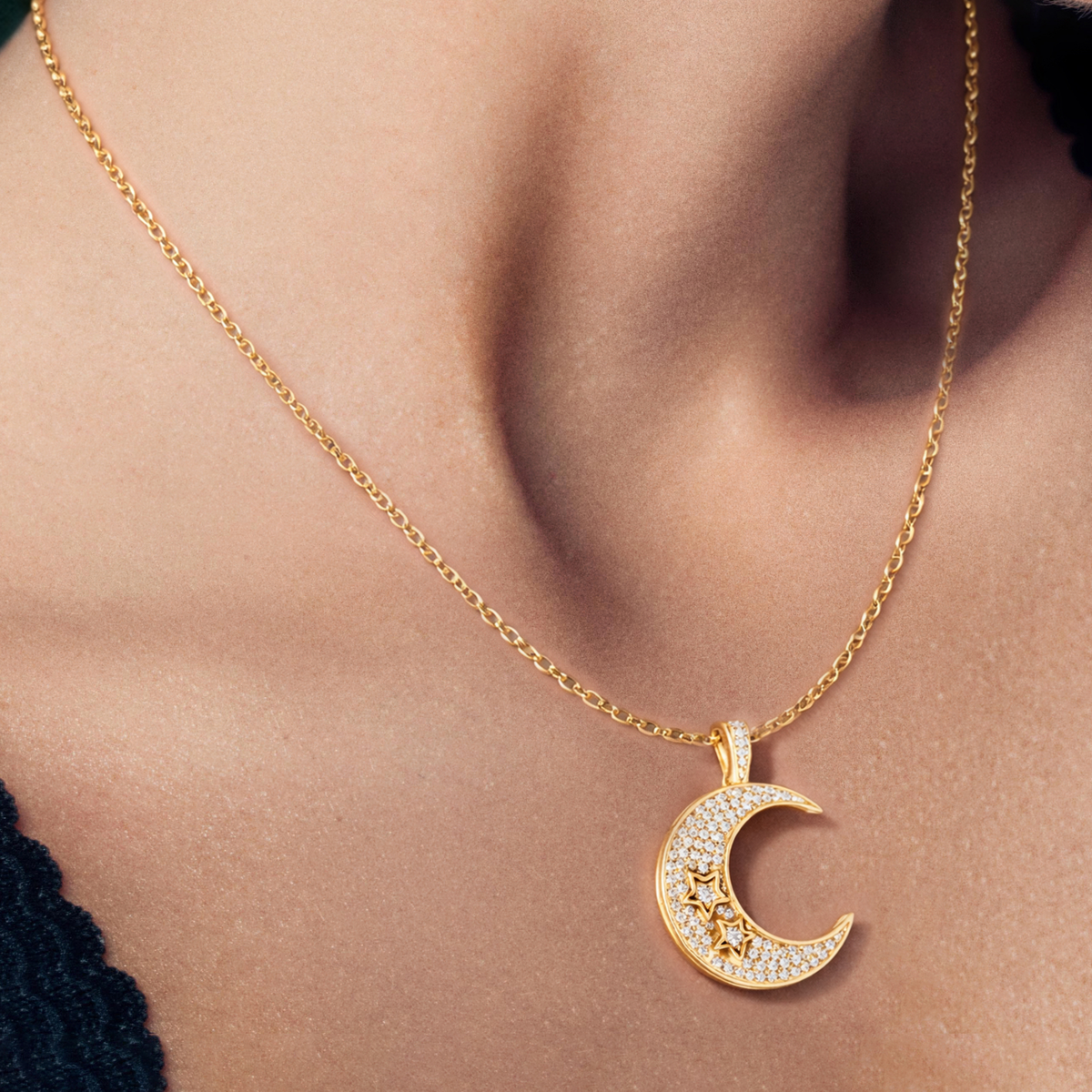 Luna, Moon Pendant in 14K Yellow Gold