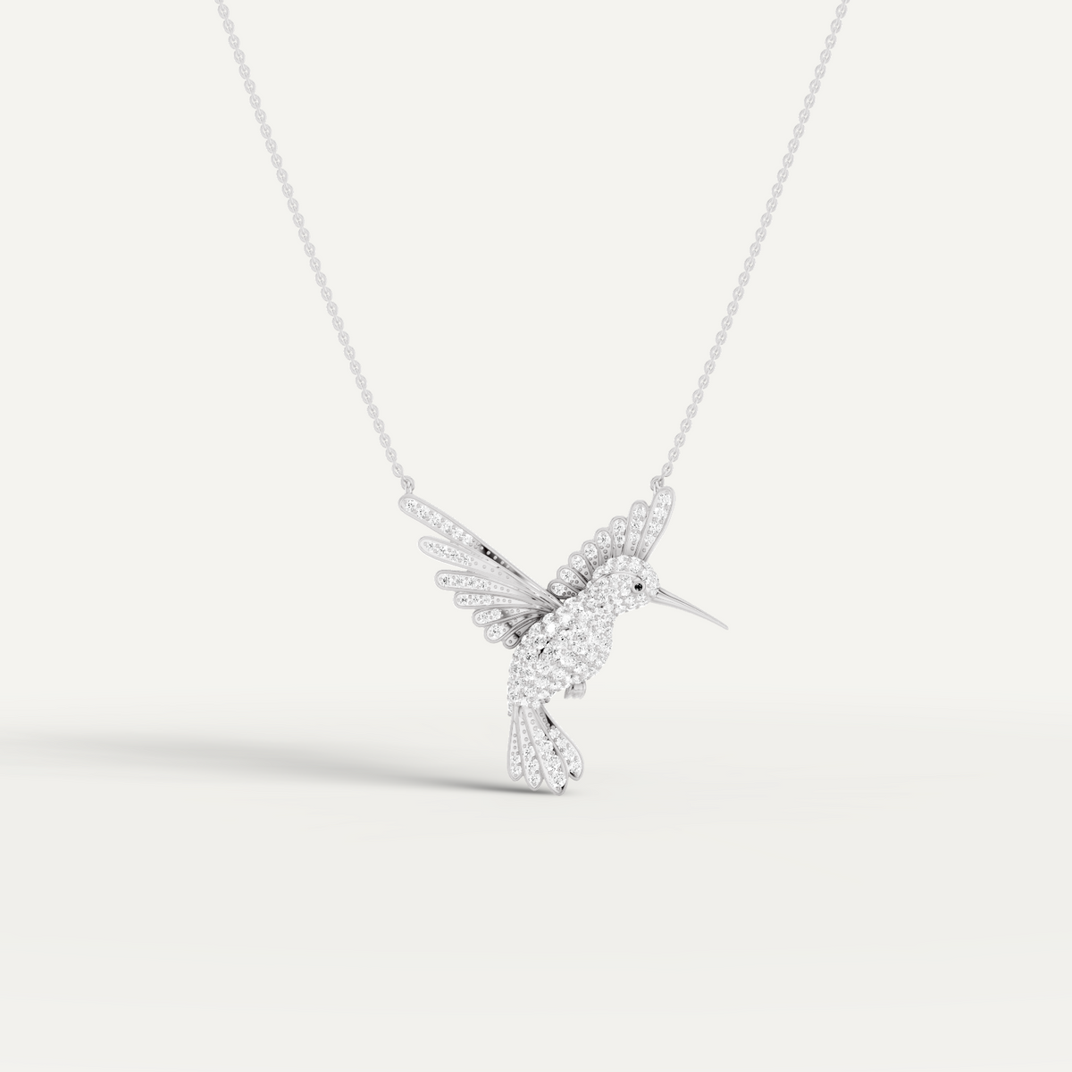 Winged Luck, Hummingbird Pendant in 14K White Gold
