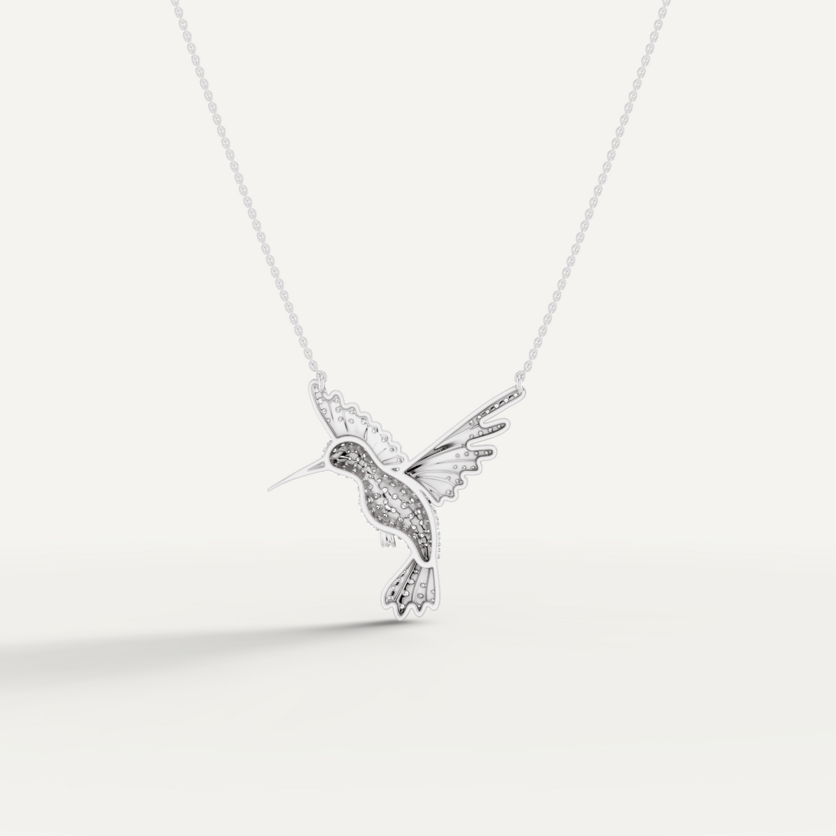 Winged Luck, Hummingbird Pendant in 14K White Gold