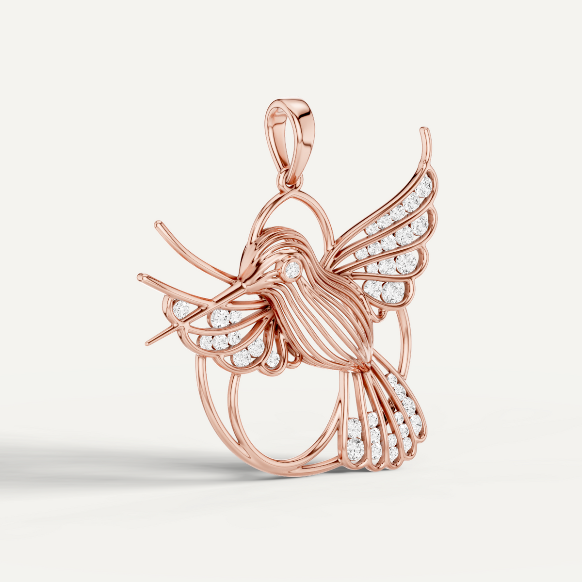 Fluttery, Hummingbird Pendant in 18K Rose Gold
