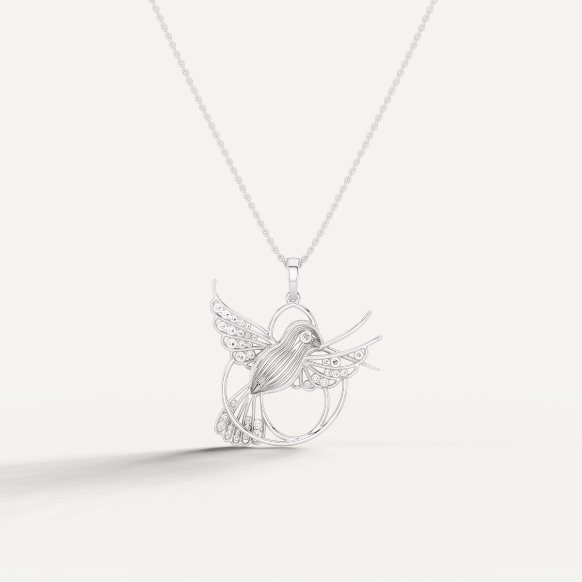 Fluttery, Hummingbird Pendant in 18K White Gold