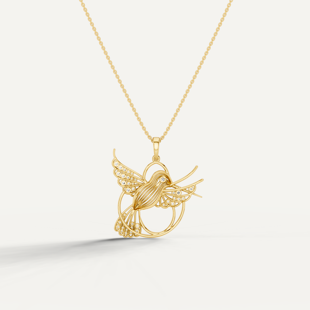Fluttery, Hummingbird Pendant in 18K Yellow Gold