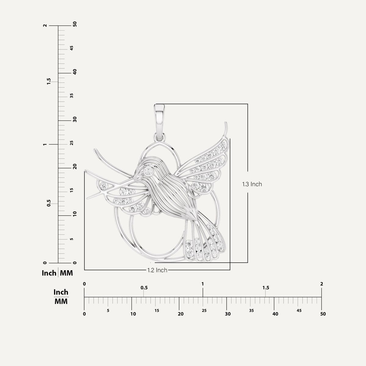 Fluttery, Hummingbird Pendant in 14K White Gold
