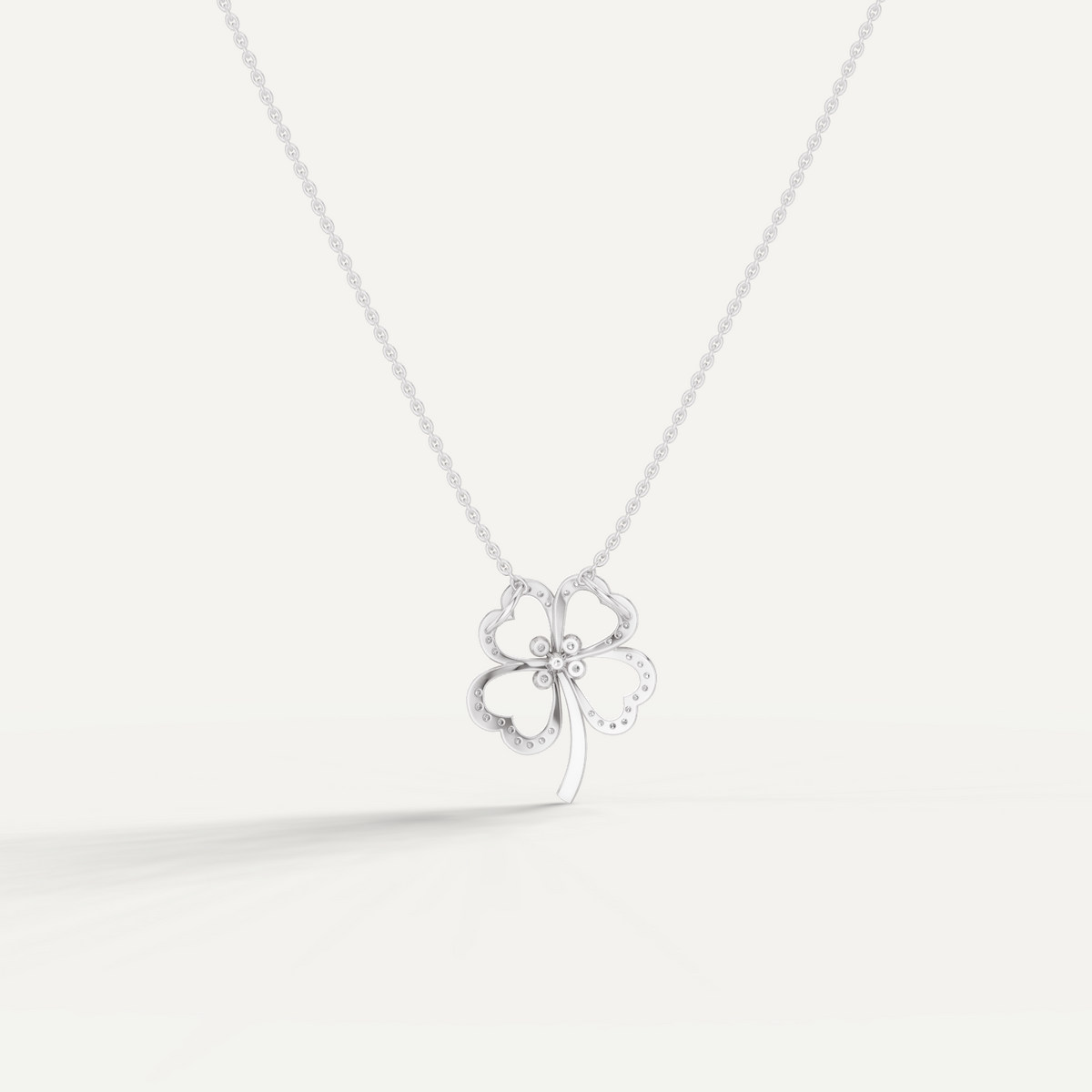 Felicia, Clover Leaf Pendant in 14K White Gold