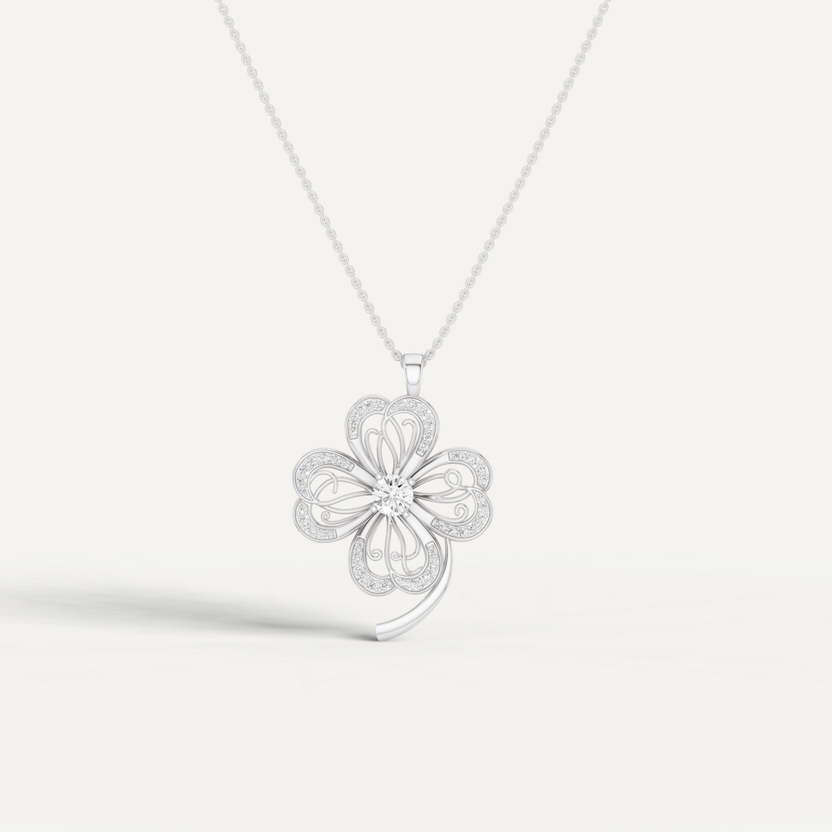 Faery, Clover Leaf Pendant in 18K White Gold