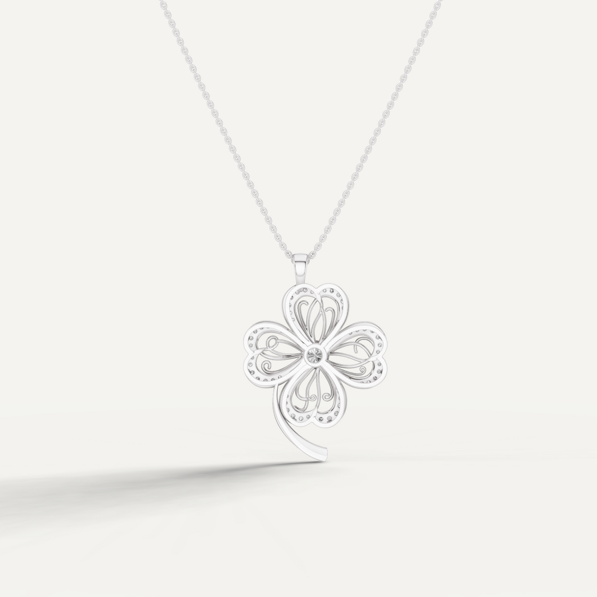 Faery, Clover Leaf Pendant in 18K White Gold