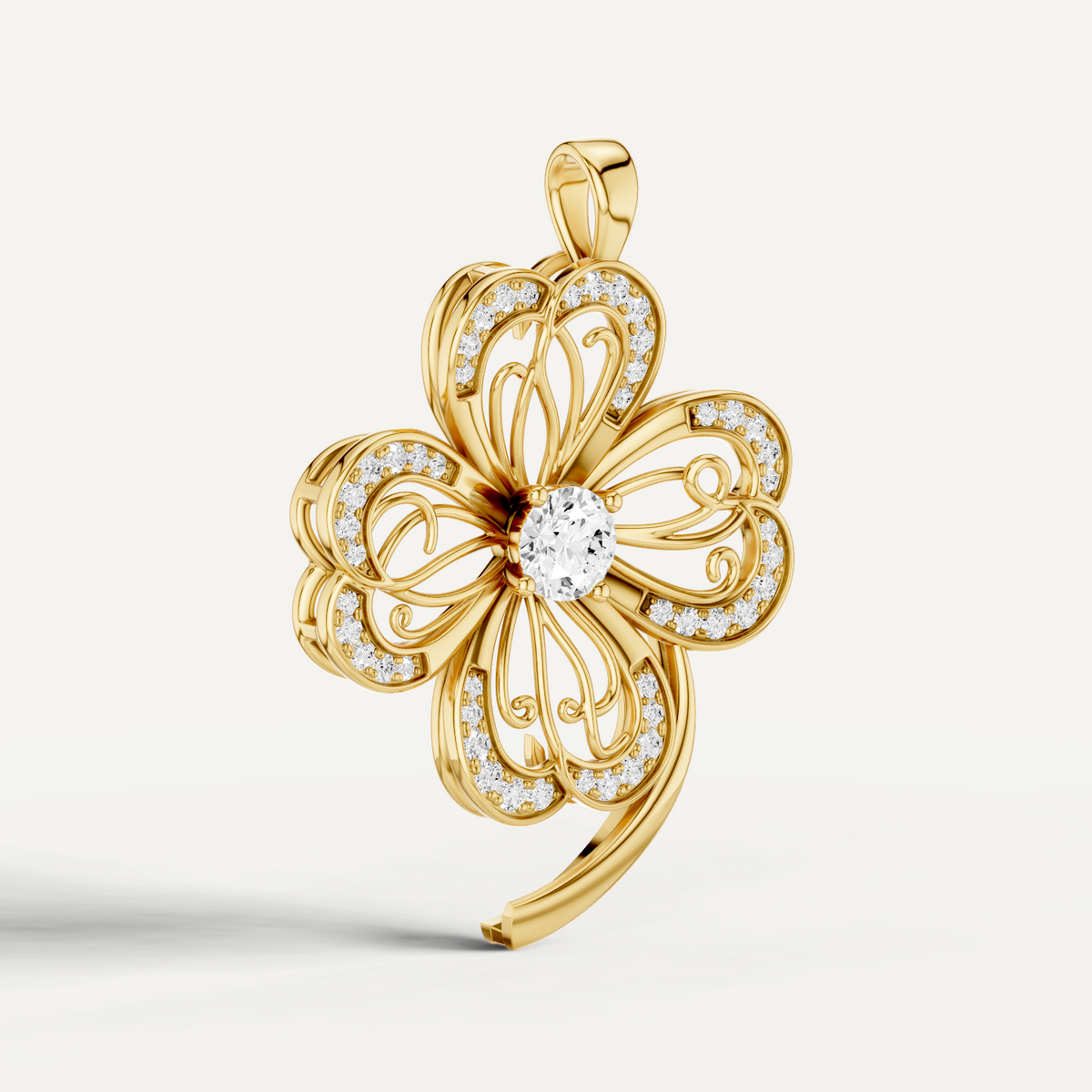 Faery, Clover Leaf Pendant in 14K Yellow Gold