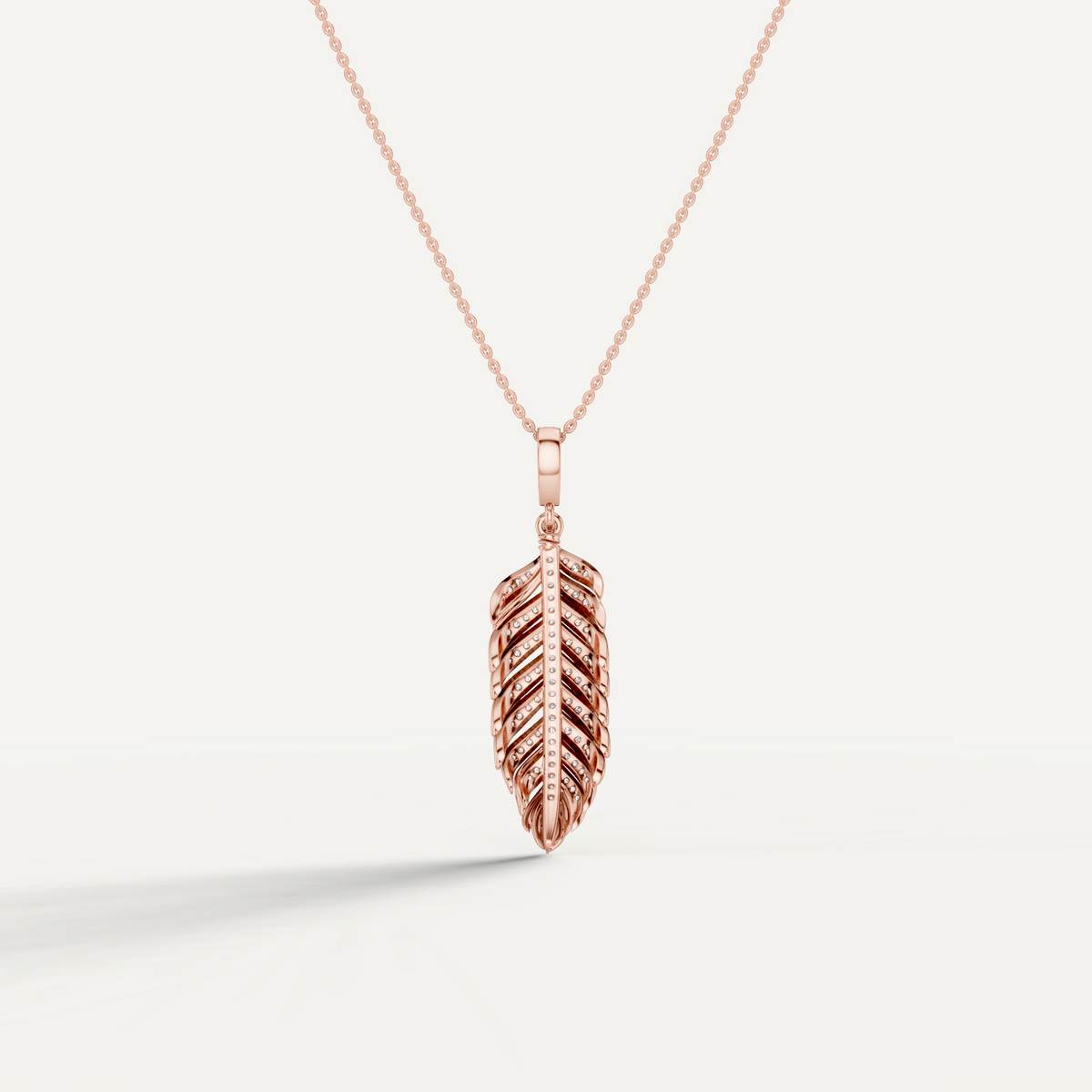 Plume, Feather Pendant in 14K Rose Gold