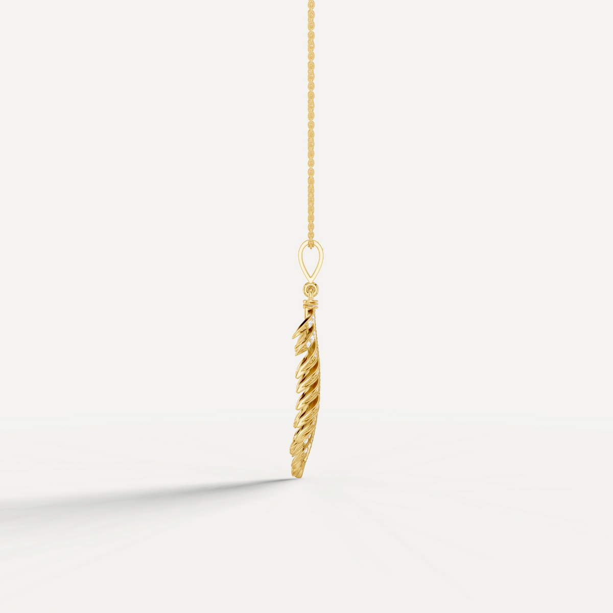 Plume, Feather Pendant in 14K Yellow Gold