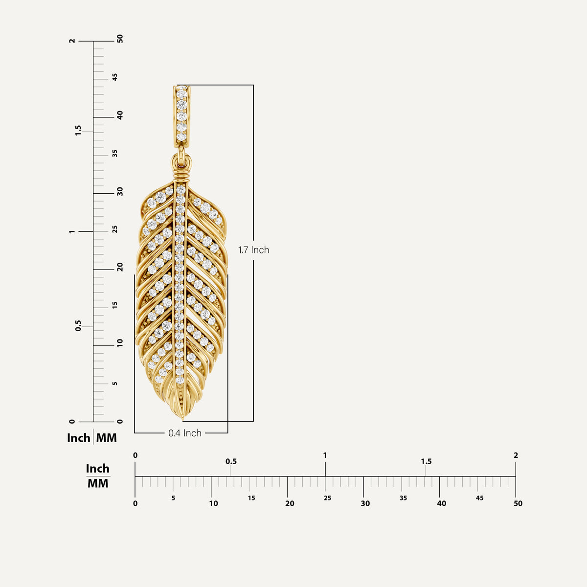 Plume, Feather Pendant in 14K Yellow Gold