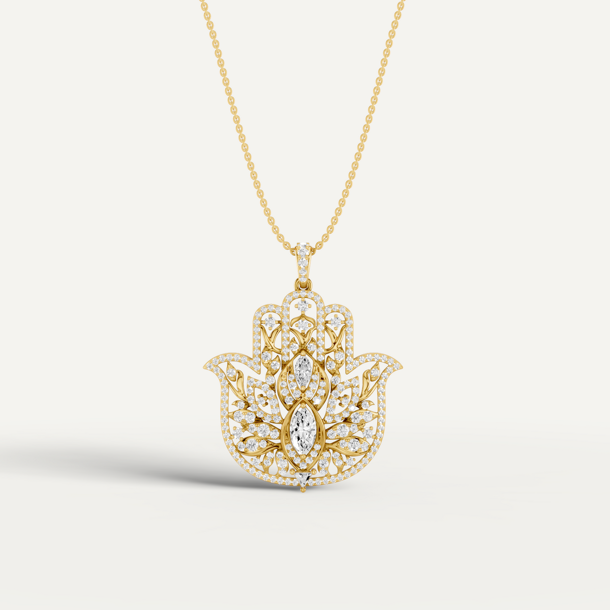 Guardian, Hamsa Hand Pendant in 18K Yellow Gold