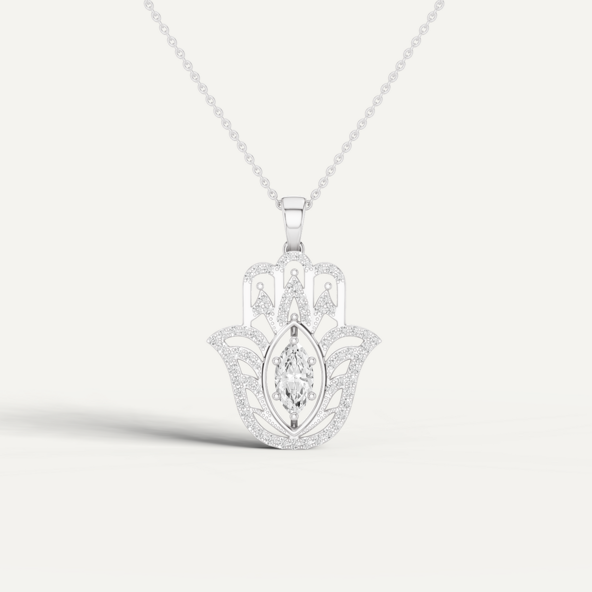 Palmara, Hamsa Hand Pendant in 18K White Gold