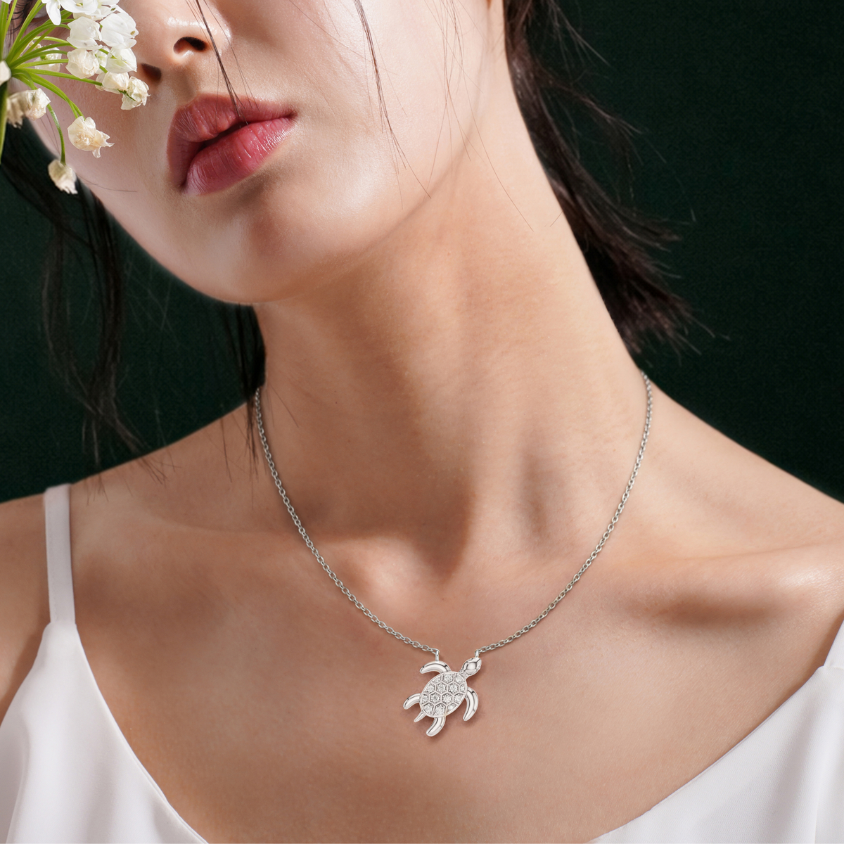 Chelone, Turtle Pendant in 14K White Gold