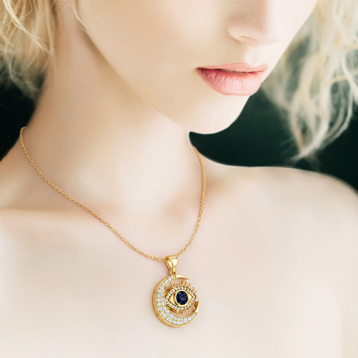 Nazaria, Evil Eye Pendant in 18K Yellow Gold