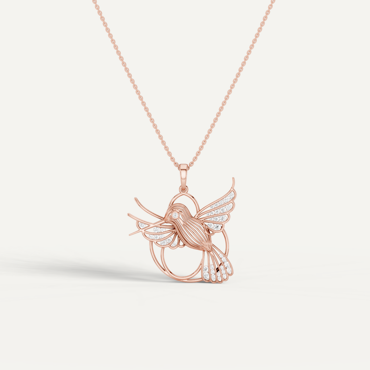 Fluttery, Hummingbird Pendant in 18K Rose Gold