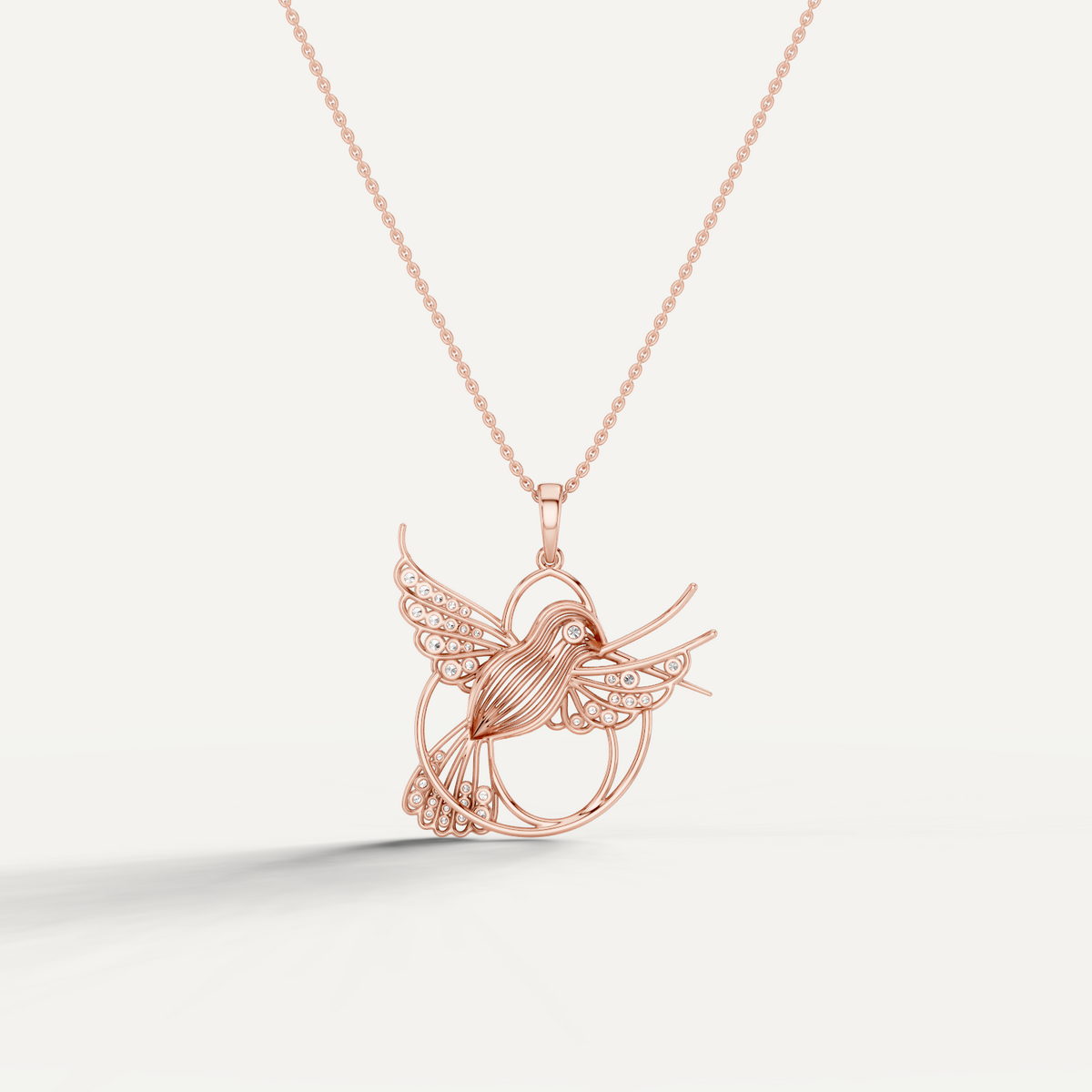 Fluttery, Hummingbird Pendant in 18K Rose Gold