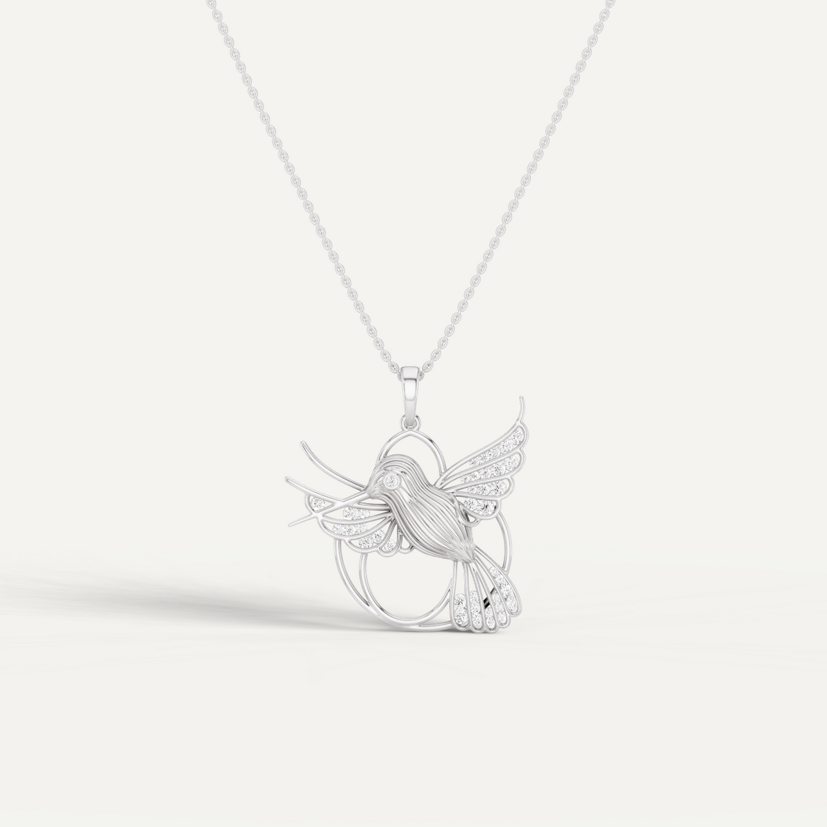 Fluttery, Hummingbird  Pendant in 14K White Gold