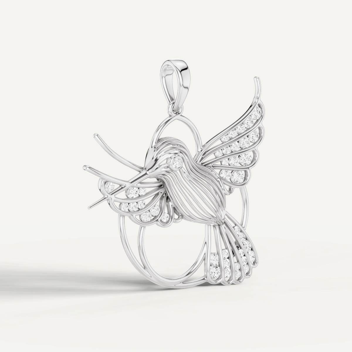 Fluttery, Hummingbird  Pendant in 18K White Gold