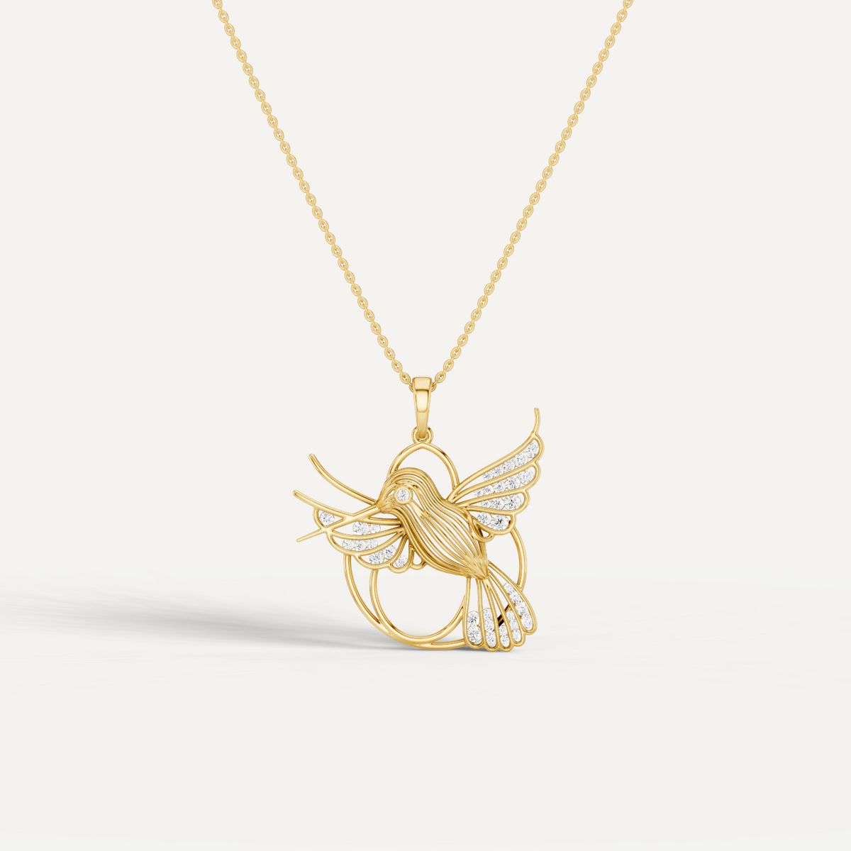 Fluttery, Hummingbird Pendant in 14K Yellow Gold