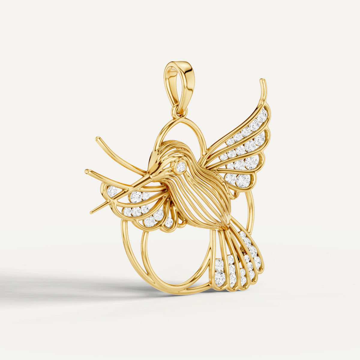 Fluttery, Hummingbird Pendant in 14K Yellow Gold