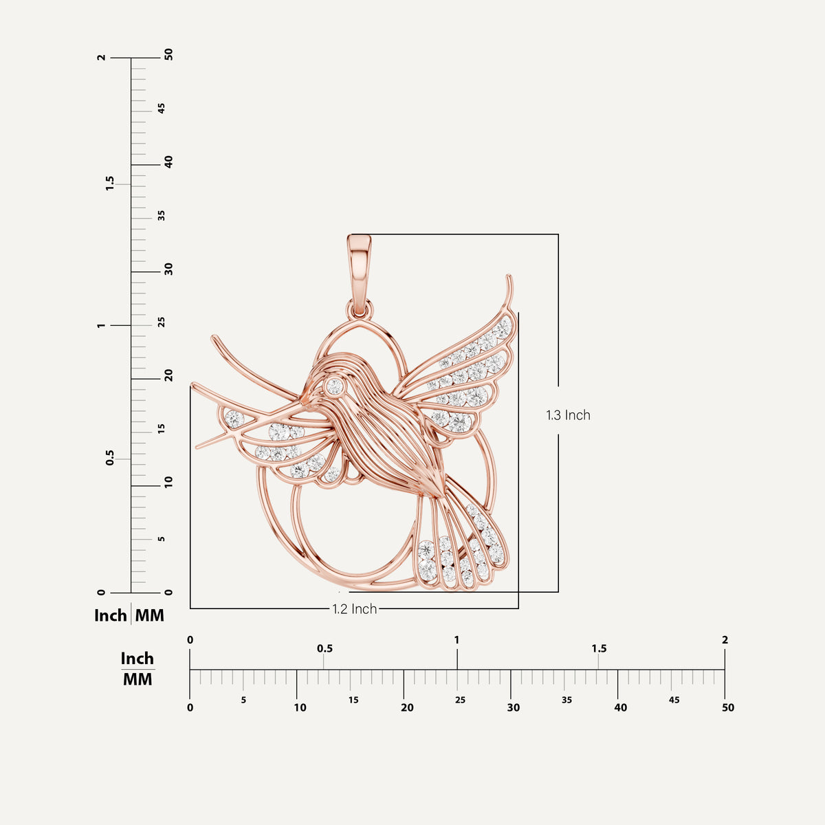 Fluttery, Hummingbird Pendant in 14K Rose Gold