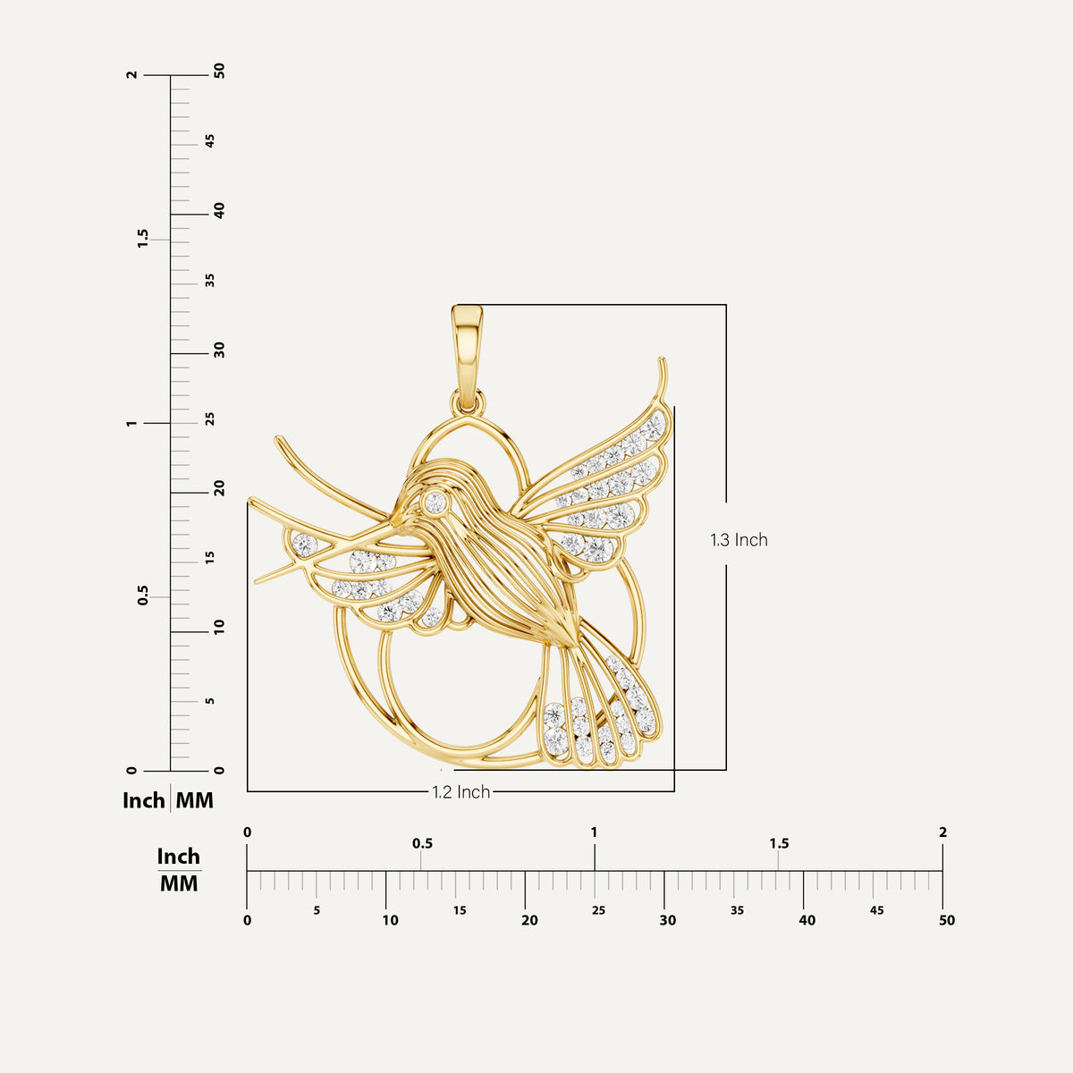 Fluttery, Hummingbird Pendant in 14K Yellow Gold