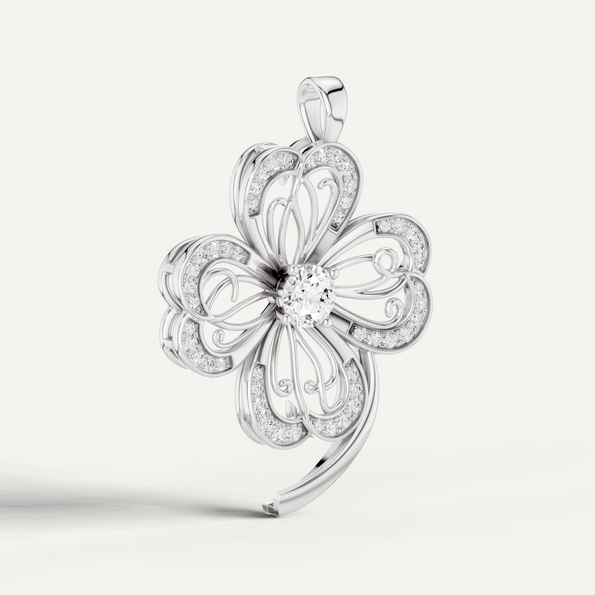 Faery, Clover Leaf Pendant in 14K White Gold