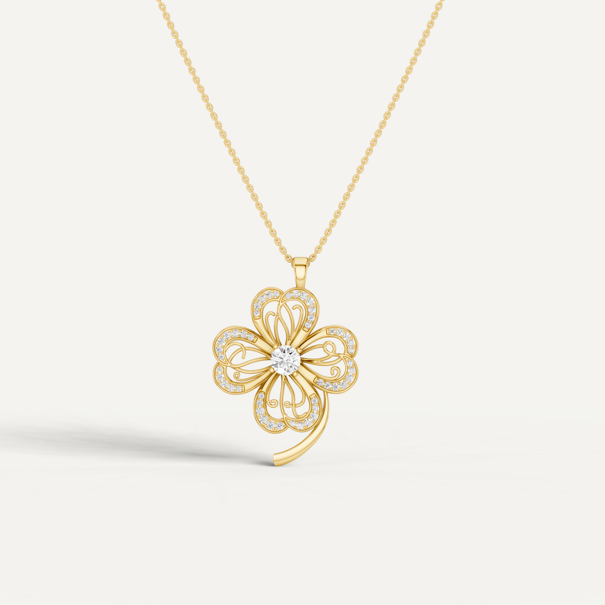 Faery, Clover Leaf Pendant in 18K Yellow Gold