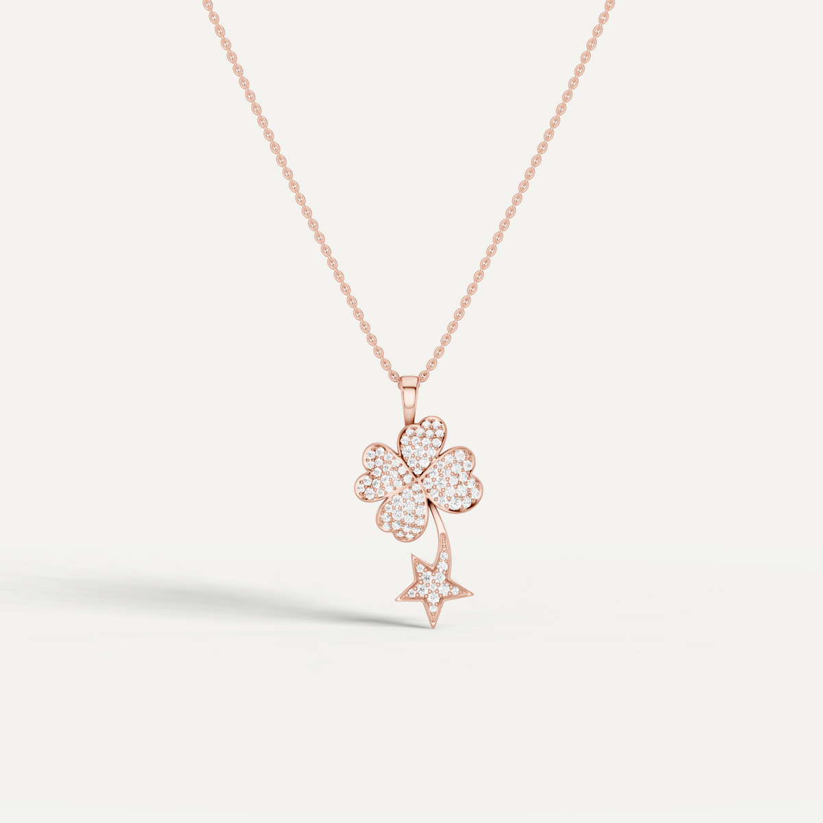 Starry Nite, Clover Leaf Pendant in 14K Rose Gold