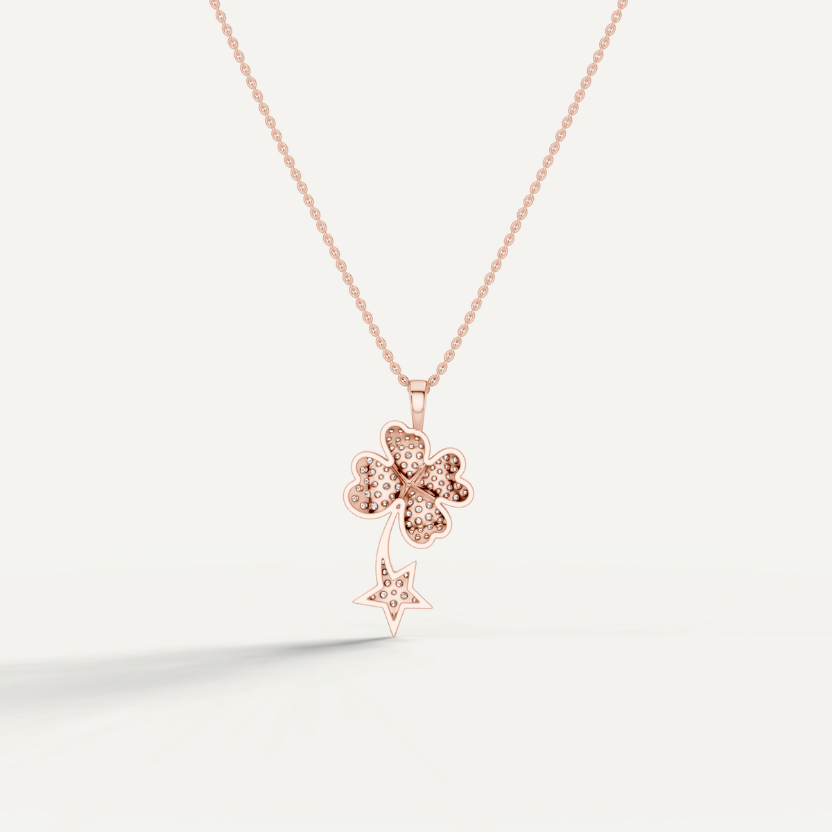 Starry Nite, Clover Leaf Pendant in 14K Rose Gold