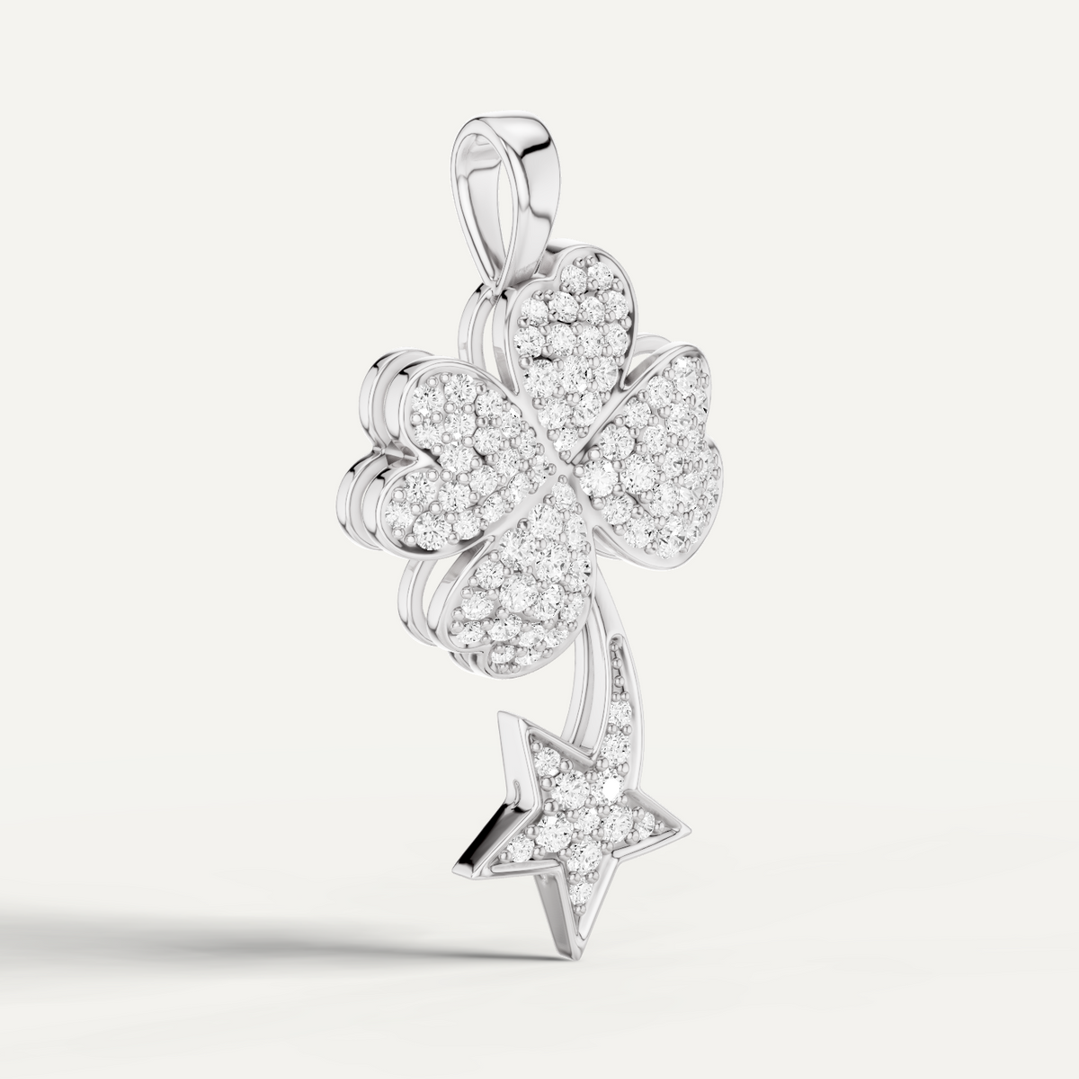 Starry Nite, Clover Leaf Pendant in 14K White Gold
