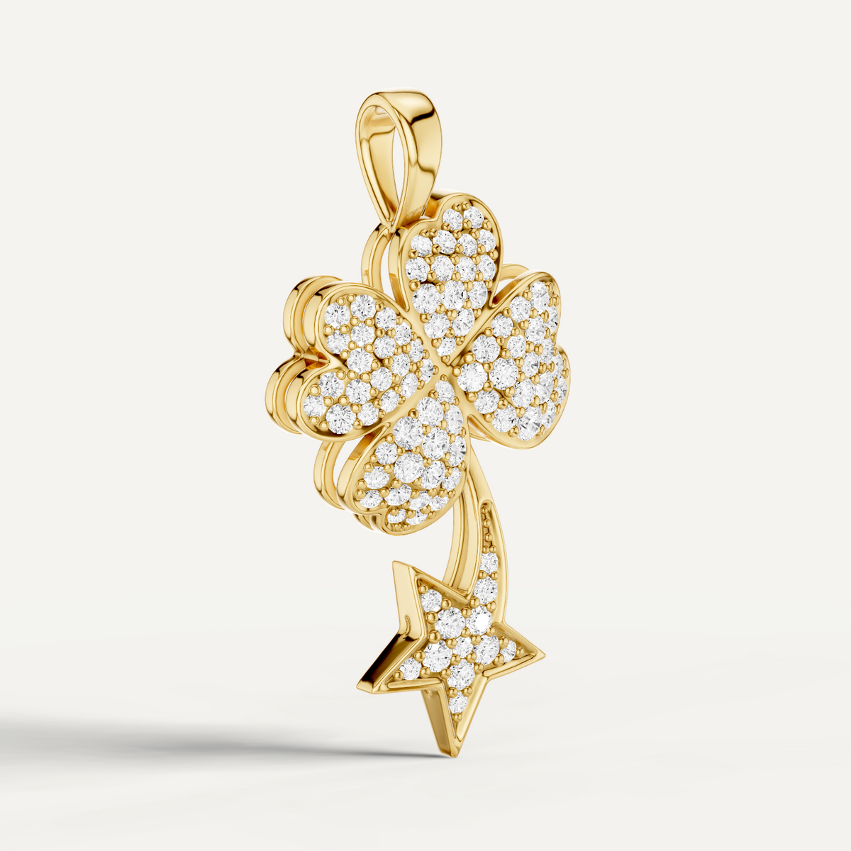 Starry Nite, Clover Leaf Pendant in 14K Yellow Gold