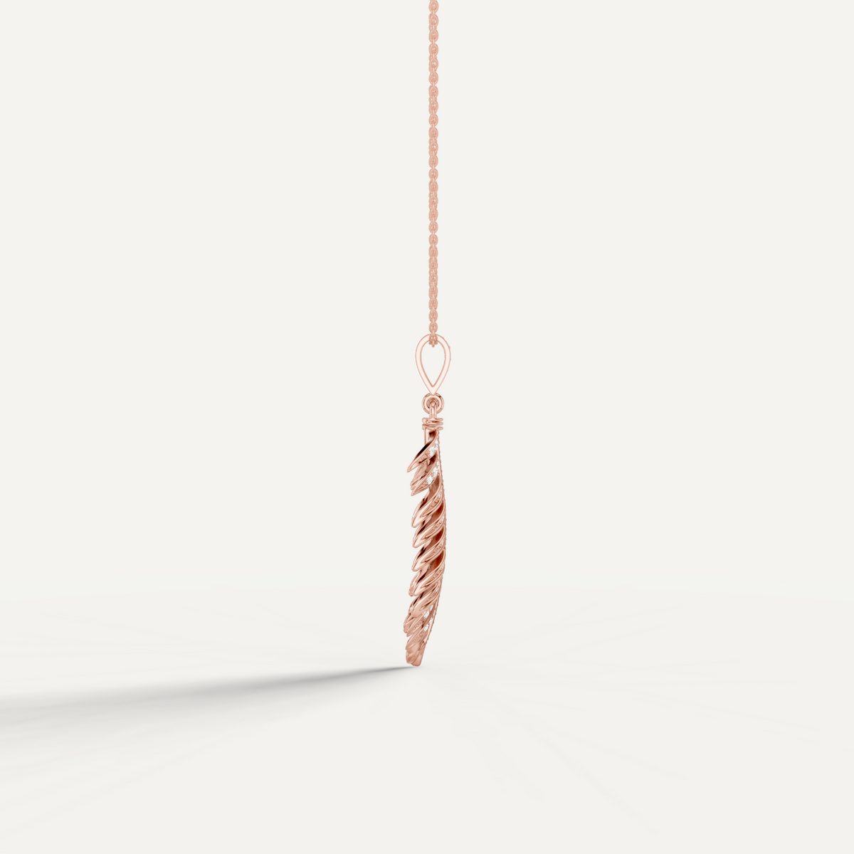Plume, Feather Pendant in 14K Rose Gold