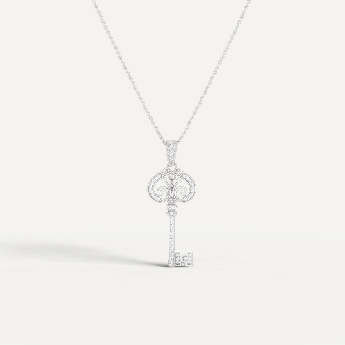 Cle Amour, Key Pendant in 14K White Gold