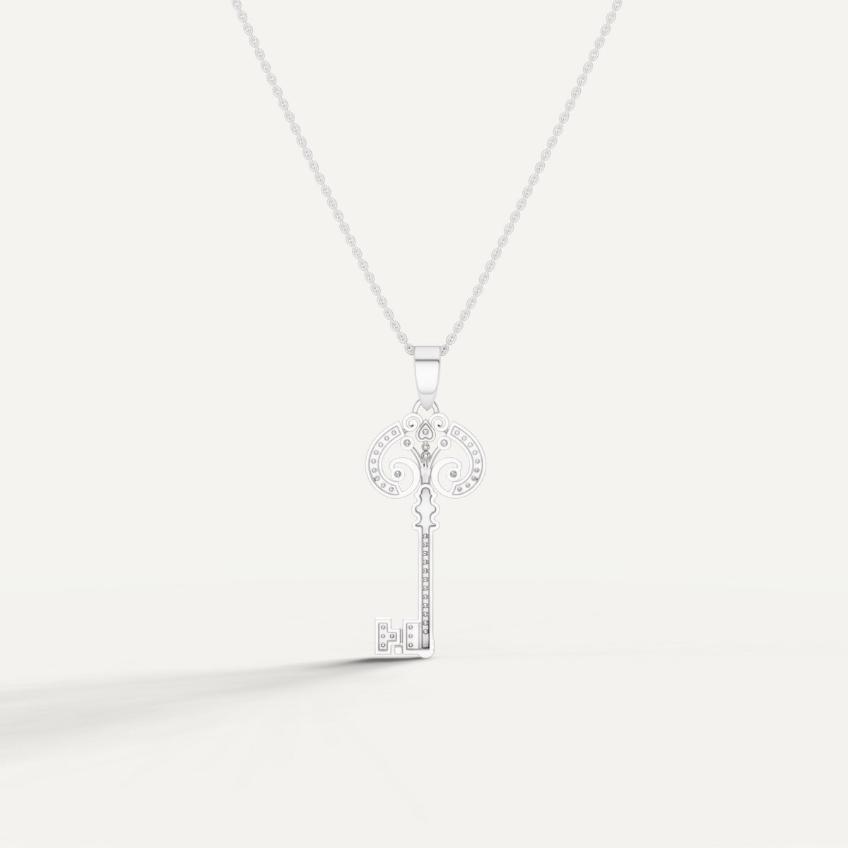 Cle Amour, Key Pendant in 14K White Gold