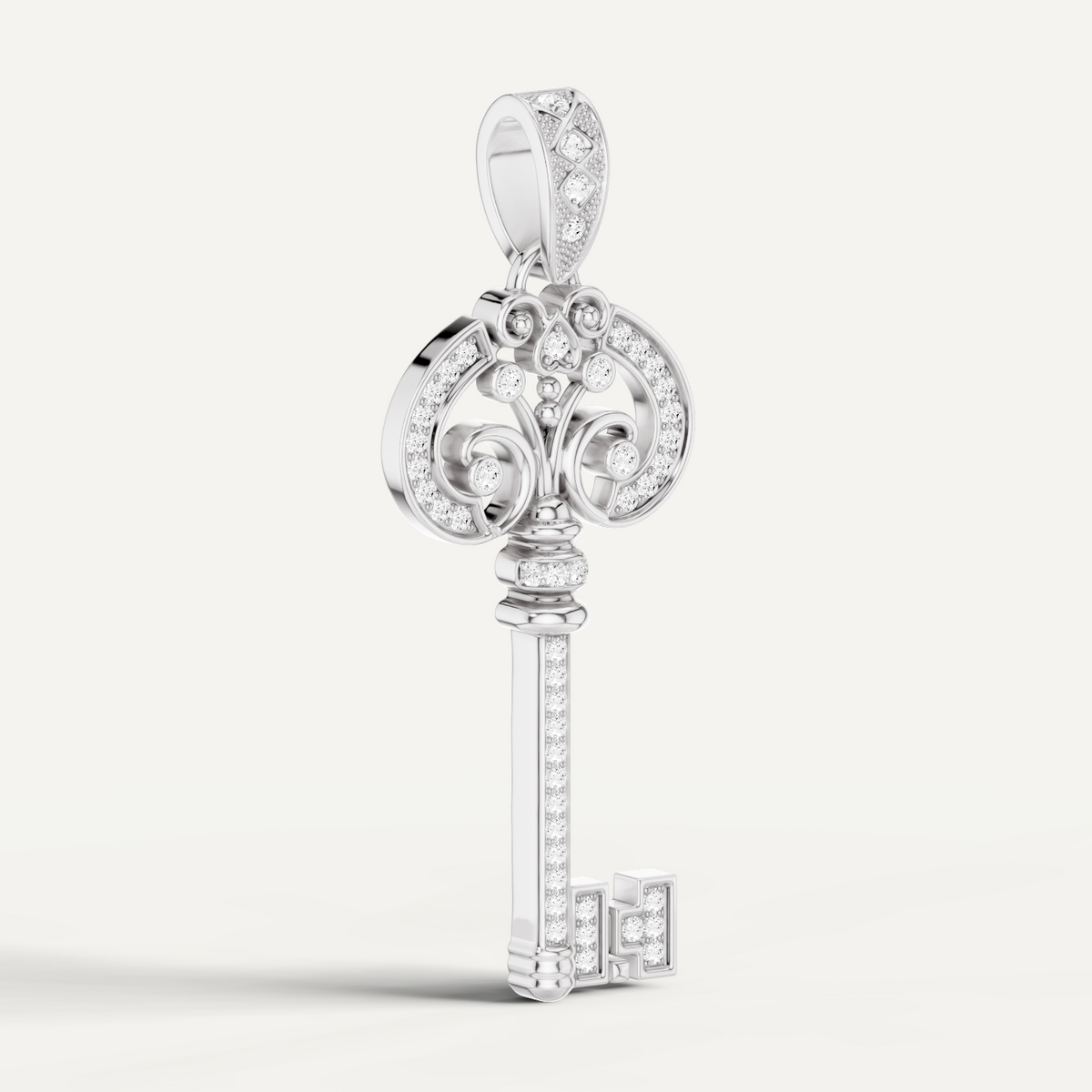 Cle Amour, Key Pendant in 14K White Gold