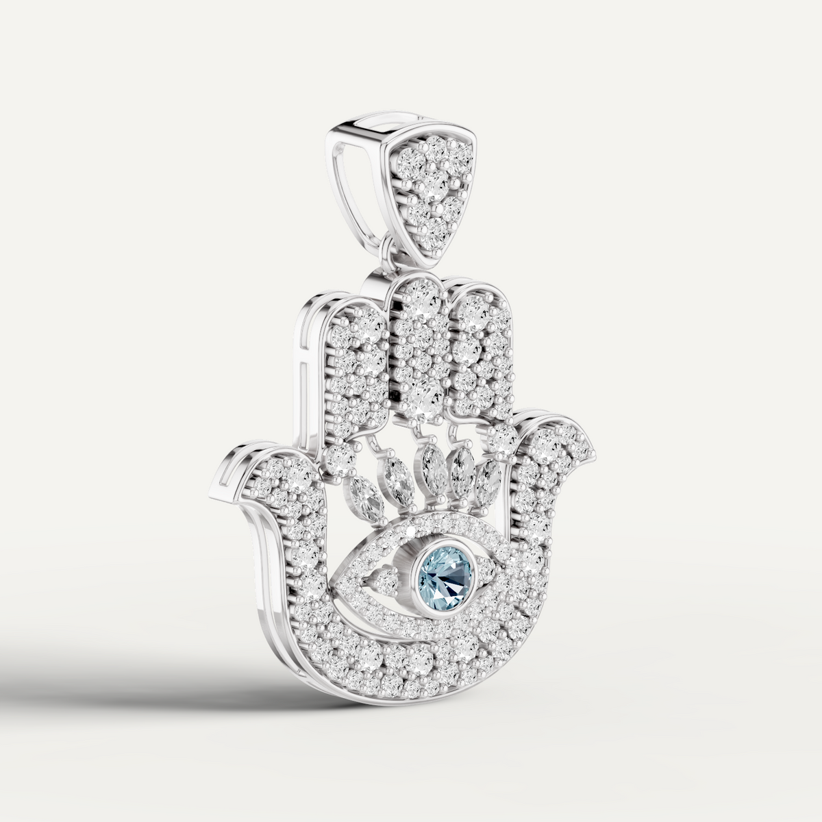 Hanzel, Hamsa Hand Pendant in 18K White Gold