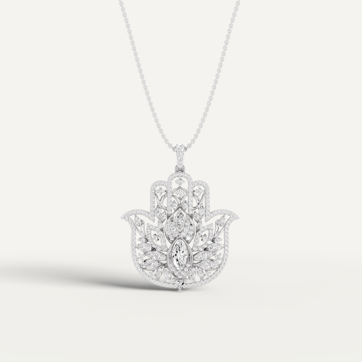 Guardian, Hamsa Hand Pendant in 18K White Gold