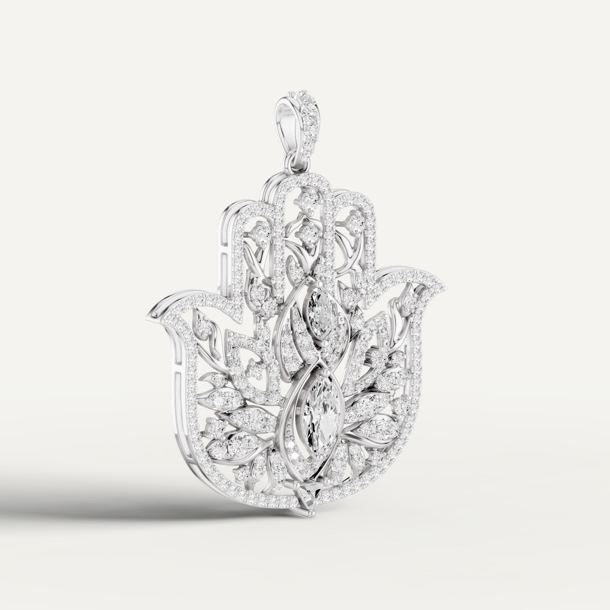Guardian, Hamsa Hand Pendant in 18K White Gold