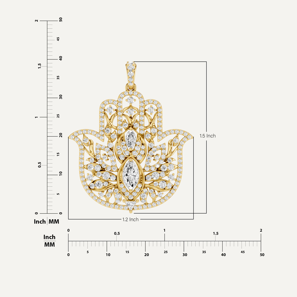 Guardian, Hamsa Hand Pendant in 18K Yellow Gold